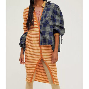 NWOT Free People Women's Vista Cardi Striped Midi Sweater Dress Orange Size S